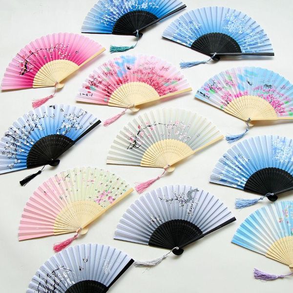 

party favor vintage chinese style dance wedding lace silk folding hand held flower fan performance props high quality