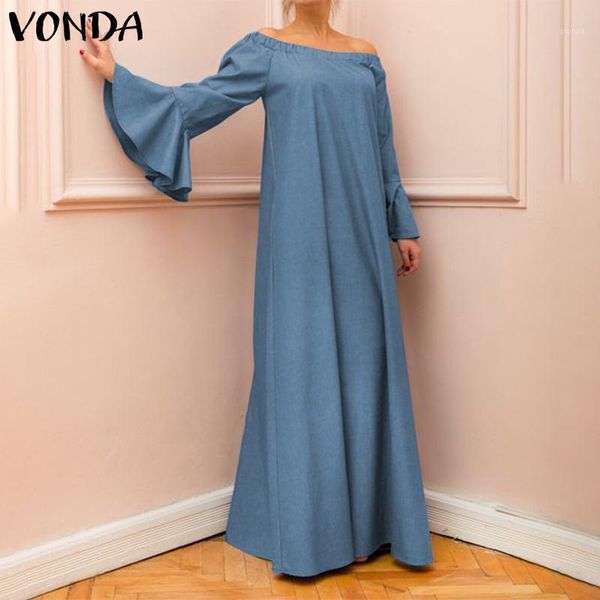 

vonda women's dress 2020 summer casual long ruffled sleeve party dresses loose bohemian beach sundress plus size vestidos 5xl1, Black;gray