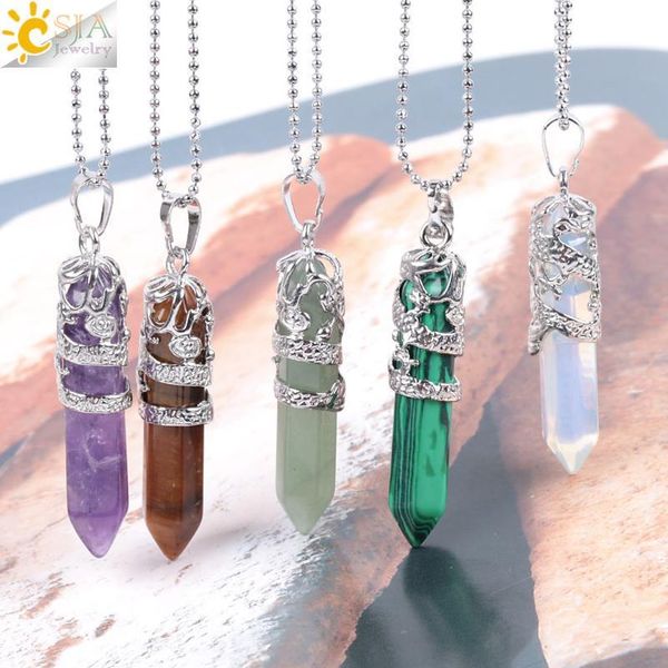

csja dragon necklace quartz necklaces natural crystal stone hexagonal prism ethnic pendant hanging jewelry for women qylpzu, Black