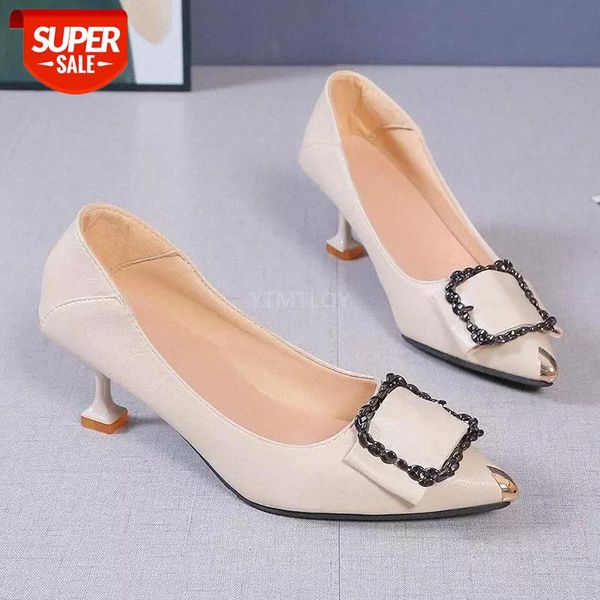 

pointed shallow mouth fine with single shoes fashion wild round buckle high heels pointed toe zapatos rojos mujer #v53p, Black