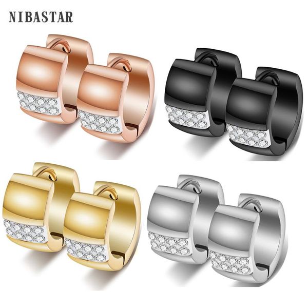 

four colors hoop earrings simple design 316l stainless steel women crystal earrings never fading jewelry, Golden;silver