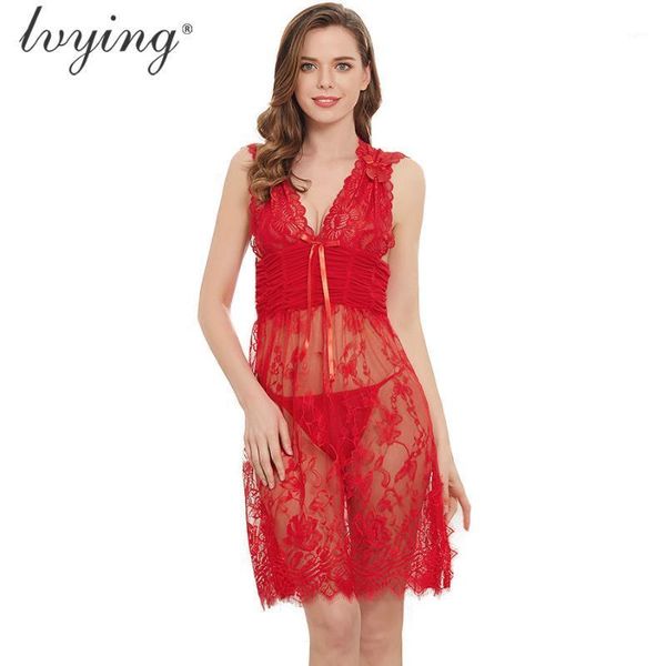 

women pyjamas night dress lace nightgown deep v neck sleepwear embroidery female lingerie nightwear nightie size -xxxl1, Black;red