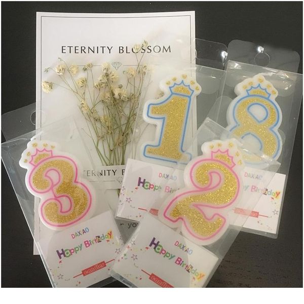 

1 pc shinning gold pink/blue crown birthday candles digital 0-9 for kids girls boys birthday party cute candles cake dec bbyqgl
