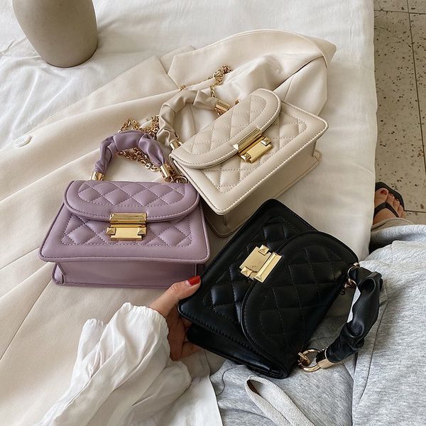 

mini simple pu leather tote bags for women 2020 solid color chain lock shoulder handbags female travel fashion crossbody bag