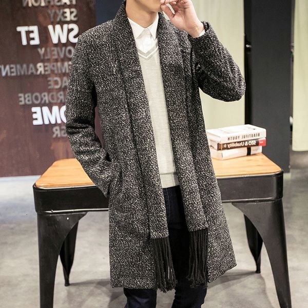 

coat new autumn and winter fashion button less medium length windbreaker men's trend cape, Tan;black