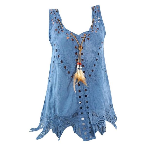 

women plus size tank u neck embroidery hollow out sleeveless summer women casual loose camis vest blouse 523, White