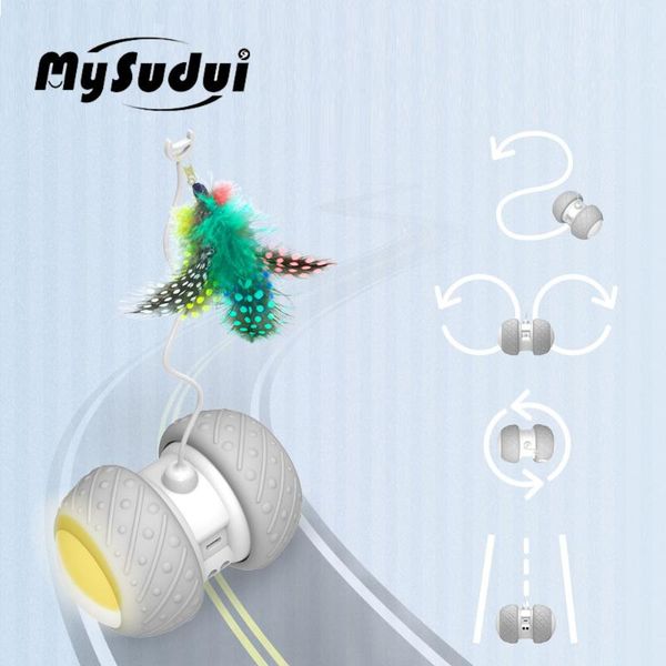 

cat toys smart electronic toy interactive automatic rotating running led teaser pet funny stick feather for cats usb