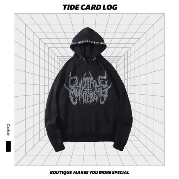 

tide brand log autumn and winter new products high street dark gothic alphabet print pullover hooded black sweater men