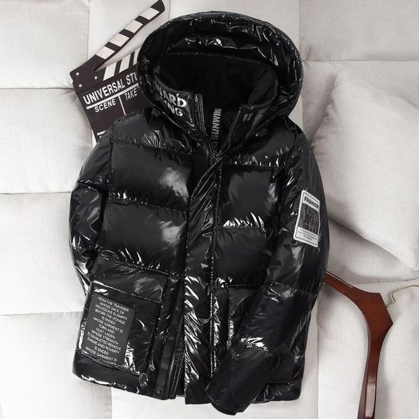 

2020 new men's glossy white duck down jacket winter warm thick hooded parker fashion casual waterproof shiny coats male brand, Black