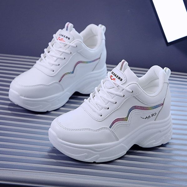 

inner heightening father women ins tide autumn plush white 2020 new muffin thick soled sports shoes winter, Black