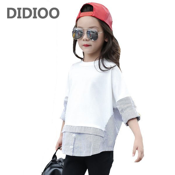 

teenage kids shirts for girls cotton striped girls blouses spring autumn students school uniforms 4 5 7 9 11 12 13 14 years y200704, White;black