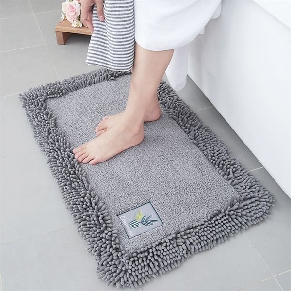 Simples cor sólida algodão chenille chenille esteira fábrica bordado tapete de banheiro super macio absorvente não-deslizamento banheiro esteira lj201130