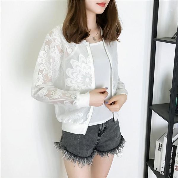 

clothing women's spring and summer large size lace jacket xl-5xl long-sleeved zipper solid color casual sunscreen jacket1, Black;brown