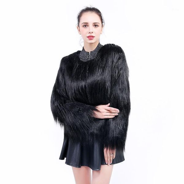 

2021 new winter women solid color thick farm fax fur parks ladies fashion casual outwear famale silm fur coat1, Black