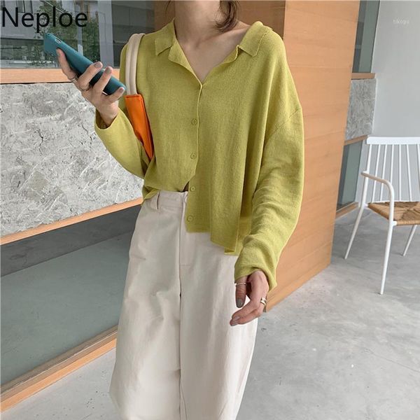 

neploe knitted blouse women spring 2020 solid single breasted long sleeve ladies blusa shirts fashion casual female 1a11641, White