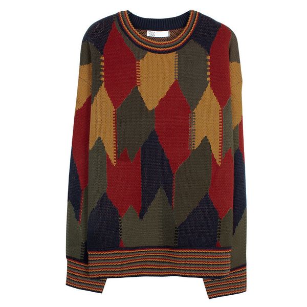 

2021 New Camisolas Argyle Vintage Feminino Inverno Americano Retro Colorblock Em Torno Do Pescoo Solto Jumpers Moda Pulver Sueter Mujer Y12G, White;black