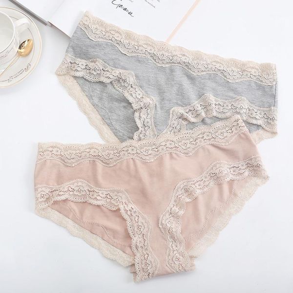 

munllure lace-trimmed cotton-comfortable women's panties two article1, Black;pink