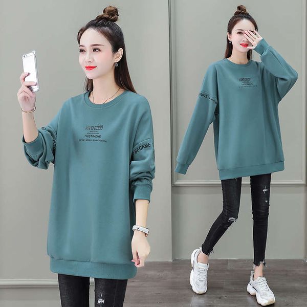 

sweater women's fashion 2020 new round neck pullover loose korean mid long western spring and autumn thin top, Black