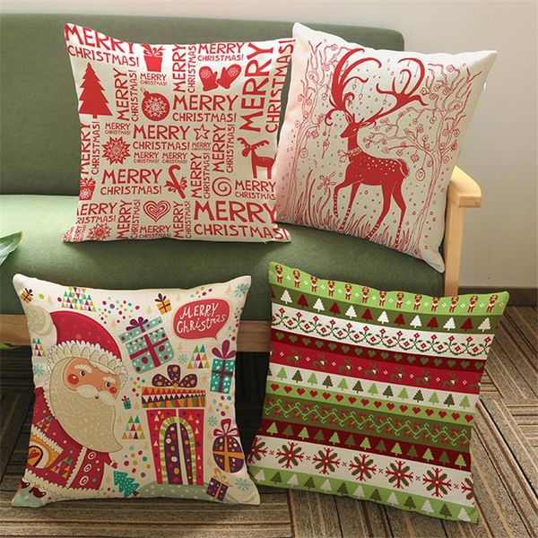 

merry christmas decoration for home sofa throw pillow case santa claus christmas tree presents elk cushion cover