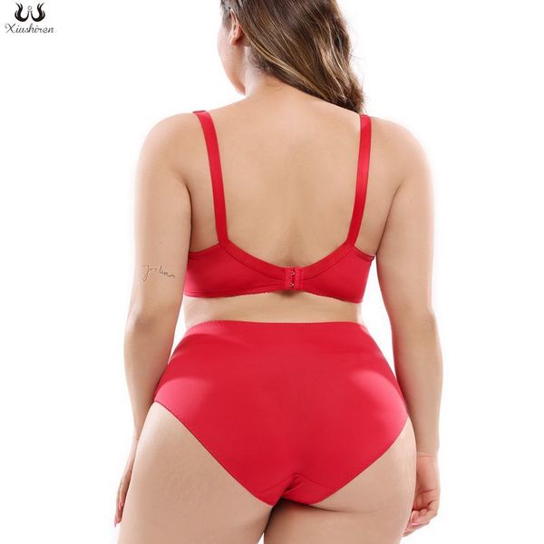 

xiushiren 6 colors plus size female lingeries floral lace women set 36-46 d dd e full cup unlined bra l-5xl ultra thin panty, Red;black