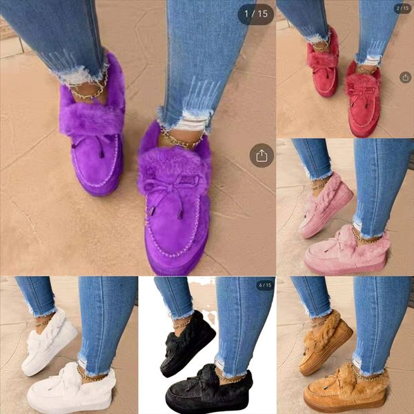 

uoxbu leopard casual lazy student mop women's low round head flat fur plus velvet cotton snow boots plus velvet shoes winter shoes, Black