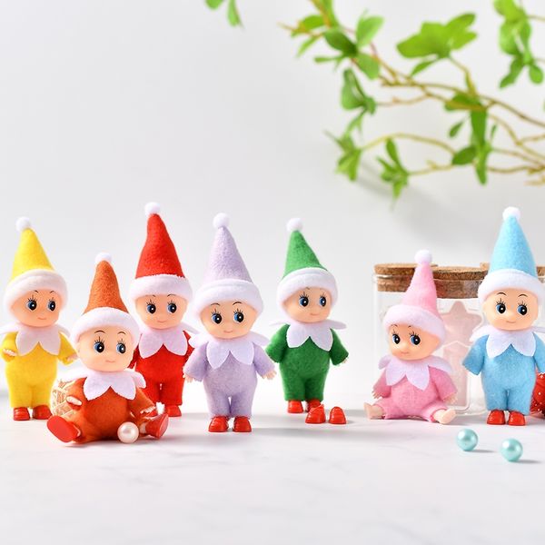 

7 pcs/lot christmas baby elf dolls with feet shoes baby elves doll toy with movable arms and legs xmas decoration doll kids gift little toys