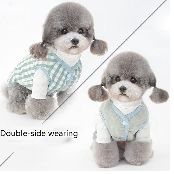 

dog apparel plaid super warm coat jacket puppy cat clothes double-side sleeveless vest winter for bichon padded pet
