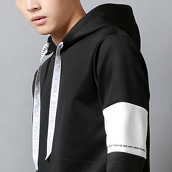 

men casual set hooded solid patchwork autumn new men's sportswear hoodies+pants 2pcs sets hip hop street loose tracksuits kg-221, Black