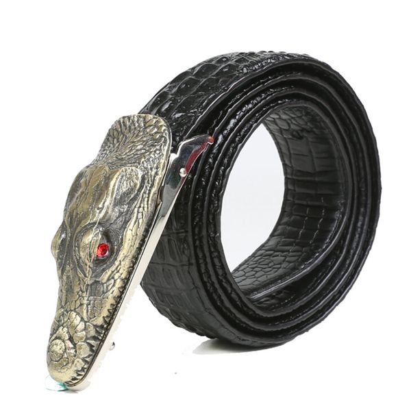 

designer fashion men's belt crocodile pattern leather belt business casual simulation crocodile alligator head gift for men, Black;brown