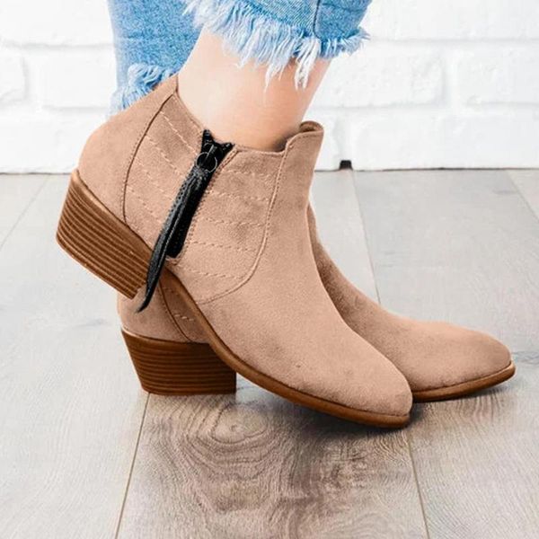

vintage low heel ankle boots women square heel shoes ladies pointed toe ankle boots party1, Black