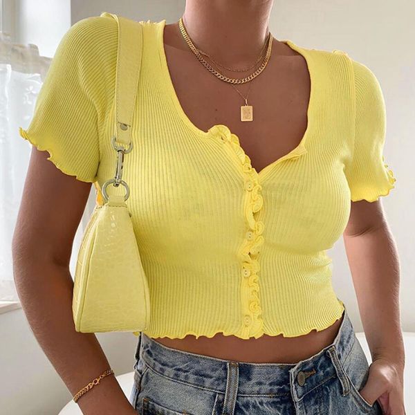 

petal sleeve beach t-shirt spring summer 2021 sweet leisure short sleeve crop tee, White