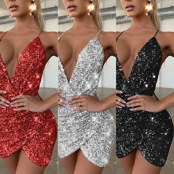 

9xmnk 2020 v-neck buttock open sequins back irregular sequin 2020 v-neck buttock open sequins dress back irregular sequin dress, Black;gray