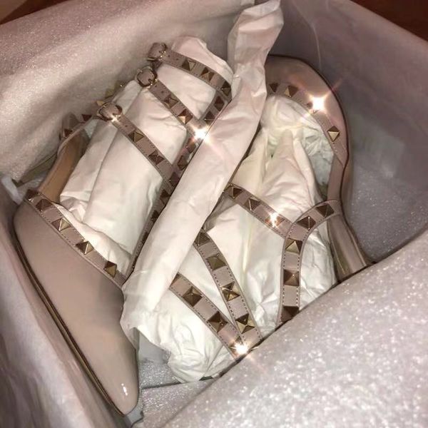 

strappy dress party office wedddesigner pointed with studs high heels patent leather rivets sandals women shoes valentine high heel shoesvv, Black