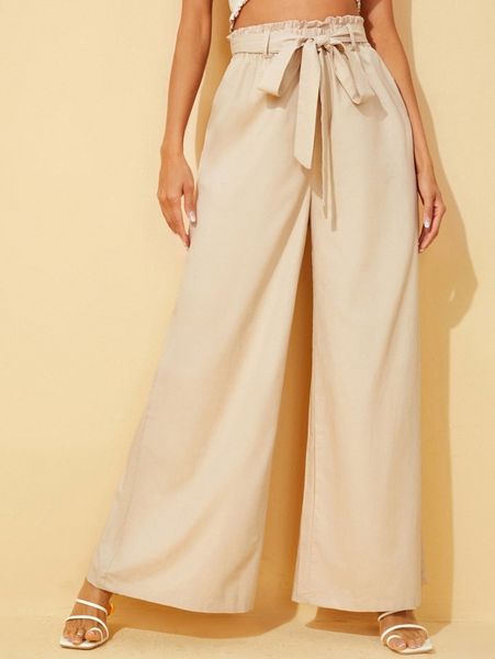 

paperbag waist belted palazzo pants 88bf#, Black;white