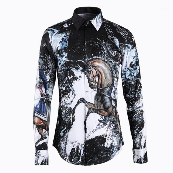

2020 new arrivla long sleeve men fashion casual print mens shirts plus size  l xl 2xl 3xl 4xl1, White;black