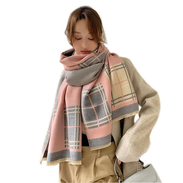 

women's winter thick warm plaid cashmere scarf double-sided dual-purpose shawl scarf, Blue;gray