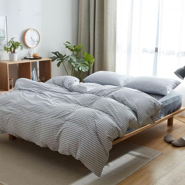 

papa&mima black lines grey knitted cotton bedding set soft warm linens single  king fitted sheet pillowcase duvet cover1