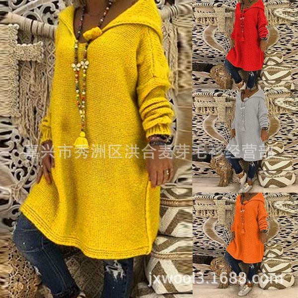 

sweaters women long hooded loose casual clothes solid fashion knitting 2021 spring autumn new pullover sweater streetwear, White;black