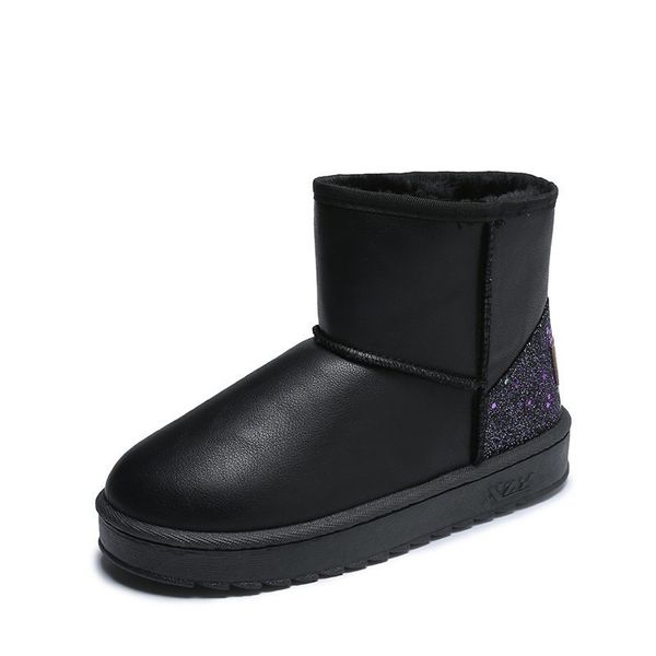 

2021 the new winter thick stuffed women's fashionable snow sequins leather women comfortable mujer boots 8wj4, Black