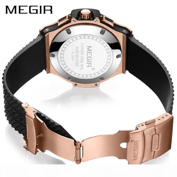 

megir chronograph sport watch men creative big dial army quartz watches clock men wrist watch hour relogio masculino, Slivery;brown