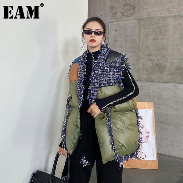

eam] women loose army green cotton padded tweed big size warm vest new v-collar sleeveless fashion autumn winter 2020 1dd04901, Black;white