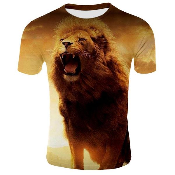 

2021 summer men's t-shirt o-neck short-sleeved clothing 3d animal lion 3d printed male female t-shirt plus size men's t-shirt, White;black