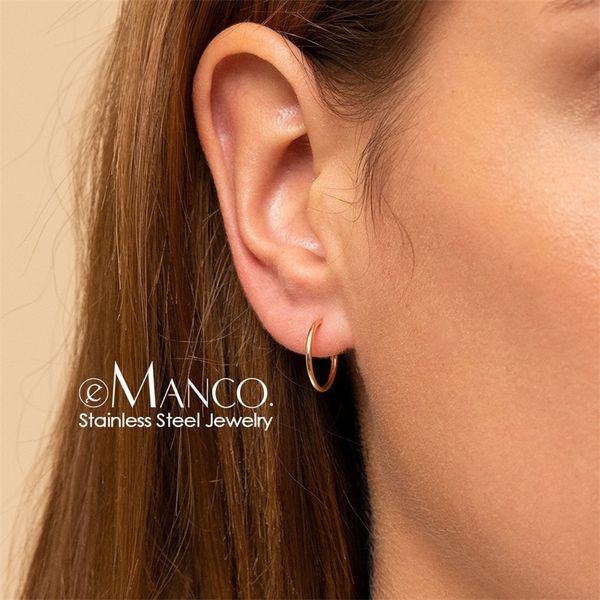 

e-manco 15mm gold color hoop earring for women simple stainless steel earring circle ear rings fashion jewelry y200323, Golden