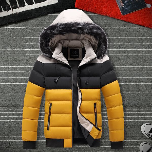 

mens fur jacket winter autumn patchwork hooed zipper coat outwear male thicken padded bomber jacket plus size parkas headphone 201114, Black