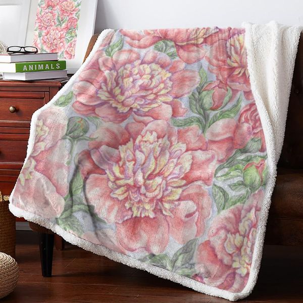 

blankets pink peony flower watercolor painting throw blanket bedspread warm fleece and throws christmas gift for beds