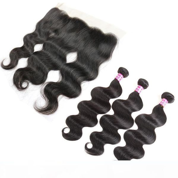 

100% unprocessed brazilian virgin human hair body wave weft 3 bundles with 13x4 lace frontal or 4x4 lace closure human hair weave, Black;brown