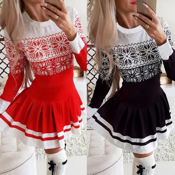 

a-line xmas женщины рождественское платье с длинным рукавом вокруг шеи женское мини-платье осень весенние женские вечеринки vestidos d30, Black;gray