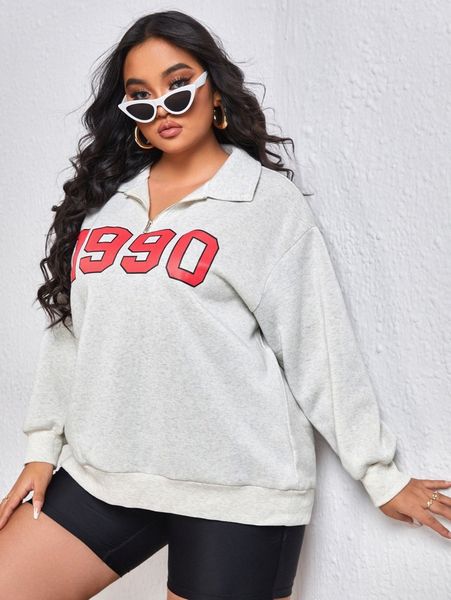 

plus letter graphic half zip drop shoulder pullover g0ks#, Black