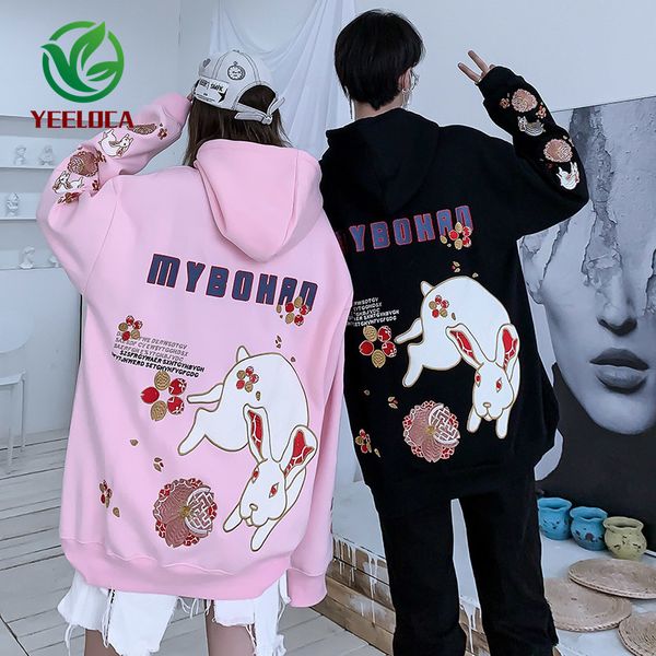 

2020 winter thicken embroidered rabbit men's hoodie couple streetwear ladies super plus size fashion clothes sweatshirt c1115, Black;white