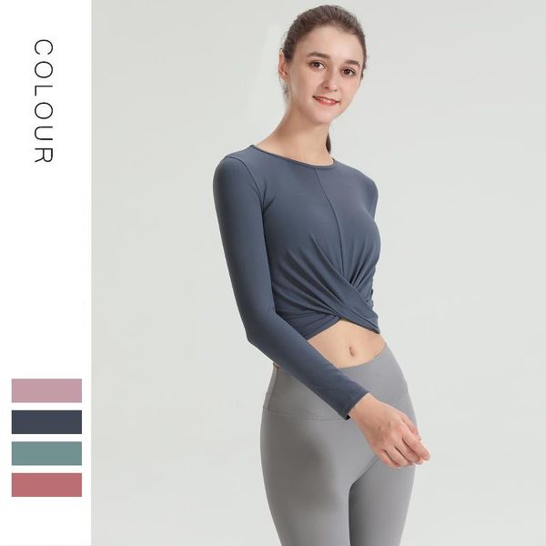 

women long sleeve running shirts exposed navel yoga t-shirts solid sports shirts quick dry fitness gym crop sport wear, White;red